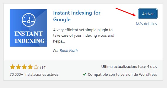 activar instant indexing for Google para wordpress